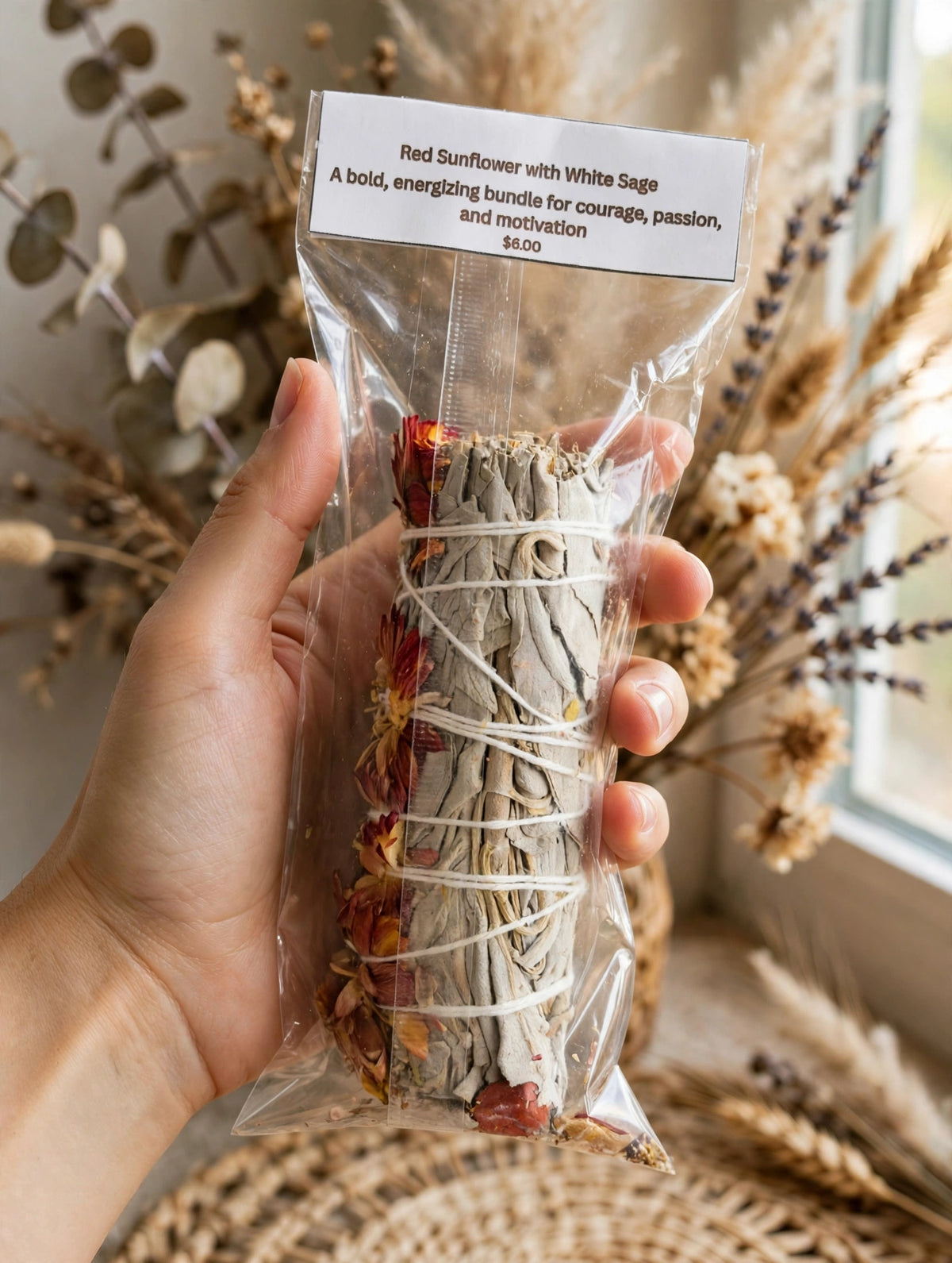 Red Sunflower with White Sage