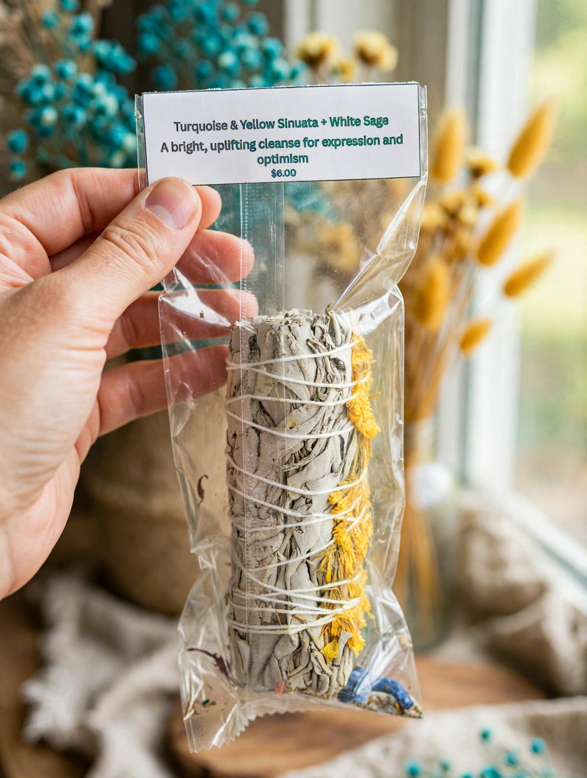 Turquoise & Yellow Sinuata + White Sage