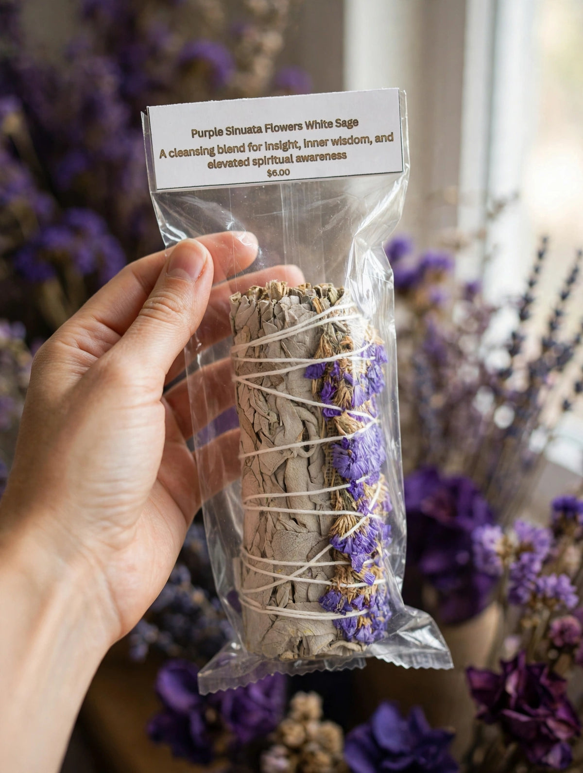 Purple Sinuata Flowers + White Sage