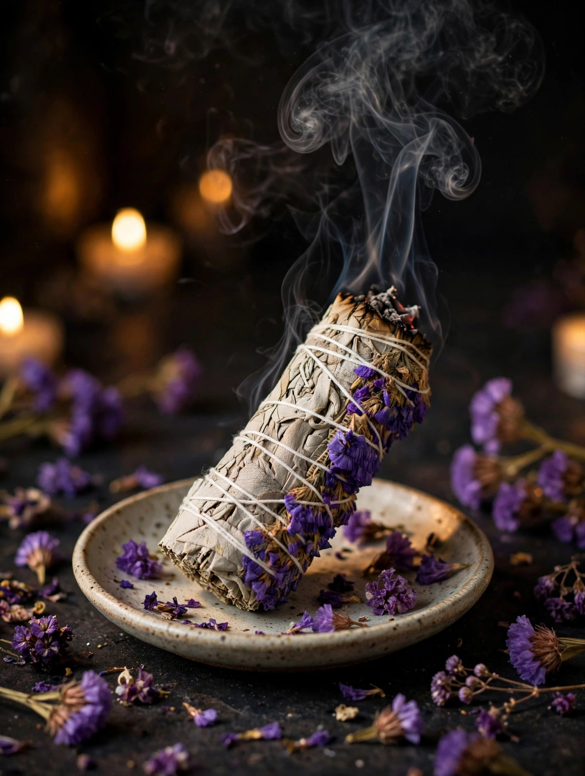 Purple Sinuata Flowers + White Sage