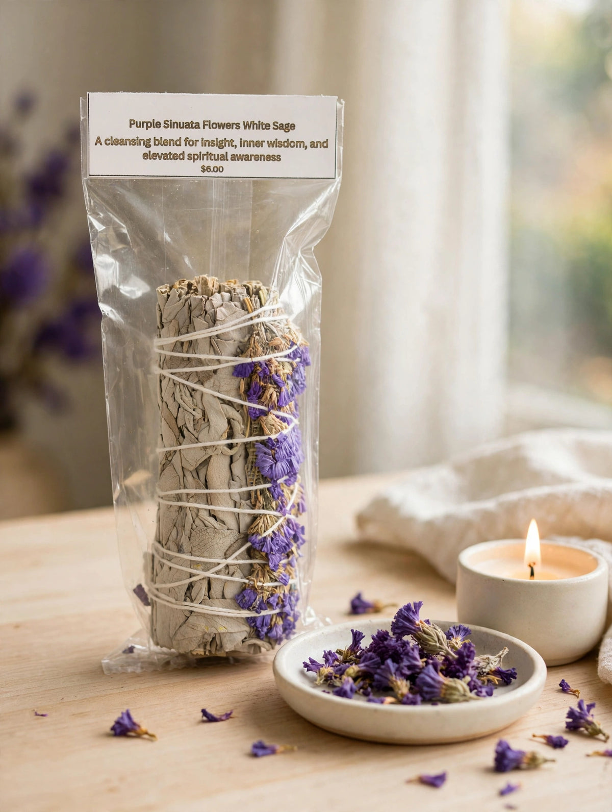 Purple Sinuata Flowers + White Sage