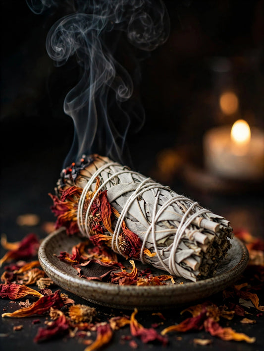 Red Sunflower with White Sage