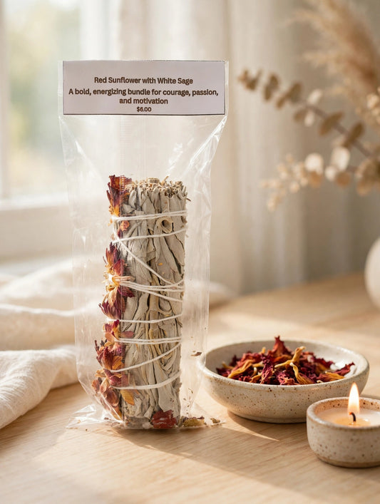 Red Sunflower with White Sage