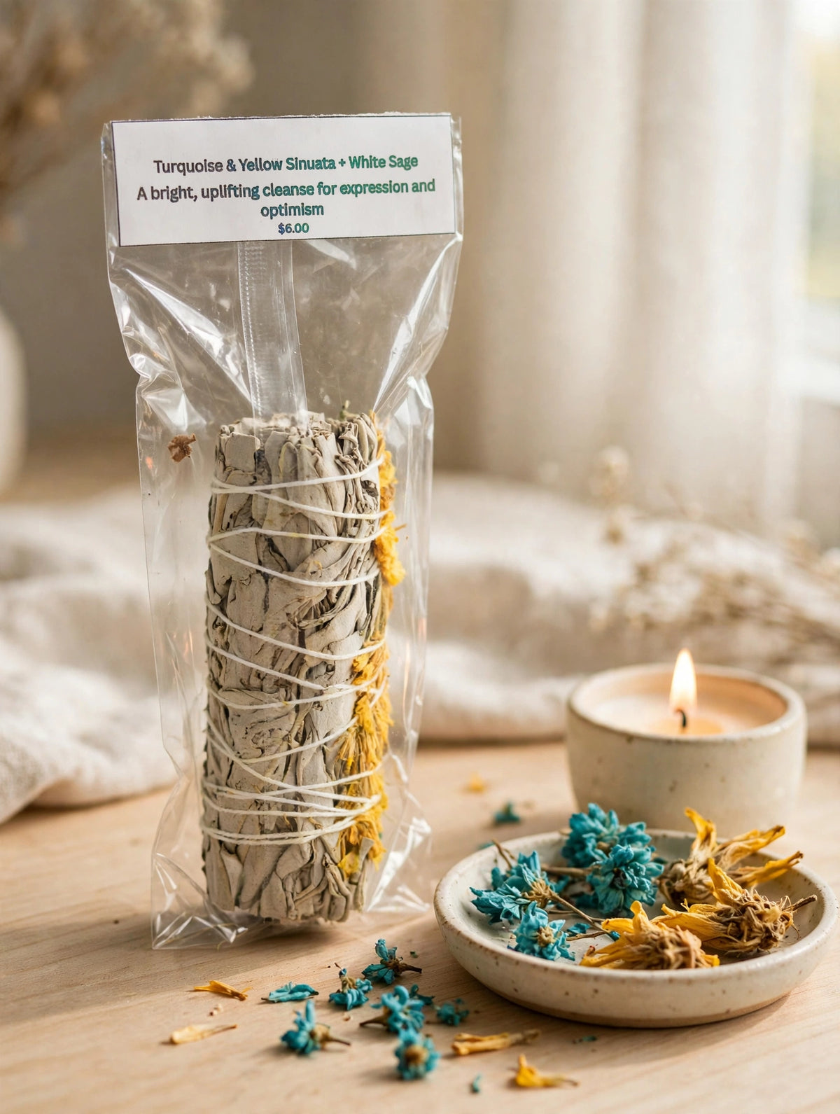 Turquoise & Yellow Sinuata + White Sage