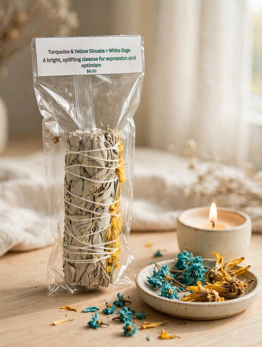 Turquoise & Yellow Sinuata + White Sage